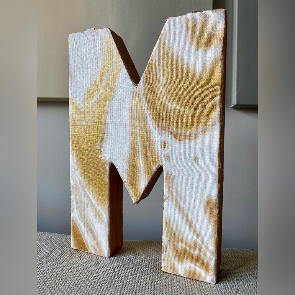 Gold and White Decorative Letter M Canvas Art